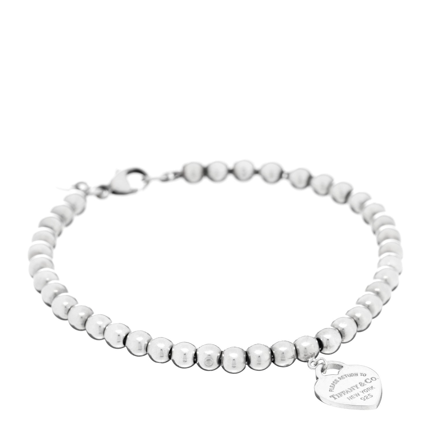 Tiffany Sterling Silver 4mm Return To Heart Tag Bead Bracelet 1 of 3
