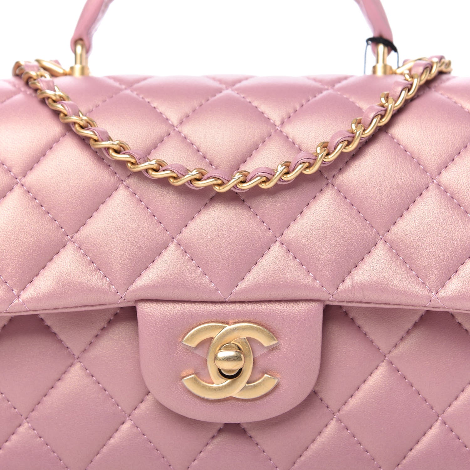 Chanel Iridescent Lambskin Quilted Mini Top Handle Rectangular Flap Pink 10 of 11