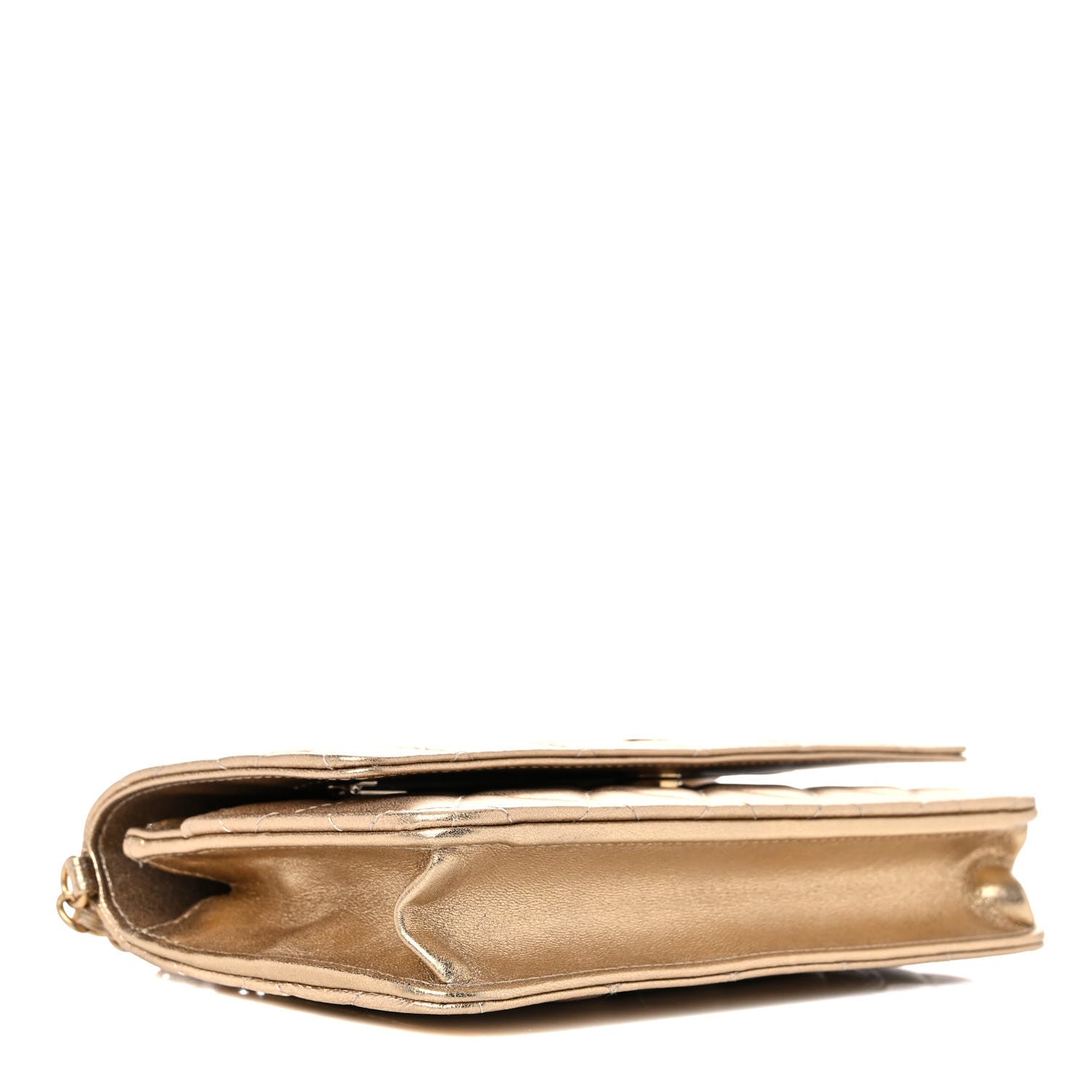 Chanel Metallic Lambskin Quilted Wallet On Chain WOC Gold 4 of 10