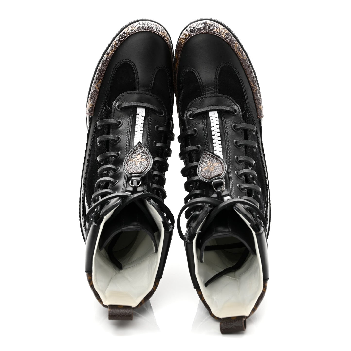 Suede Calfskin Monogram Zip Up Laureate Platform Desert Boots 37 Black