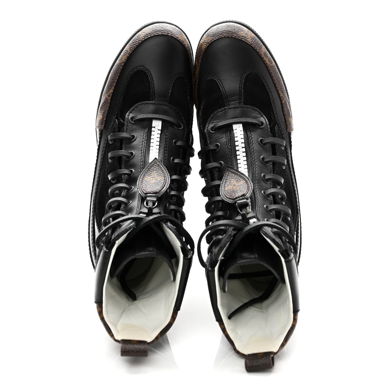 Louis Vuitton Suede Calfskin Monogram Zip Up Laureate Platform Desert Boots 37 Black 2 of 10