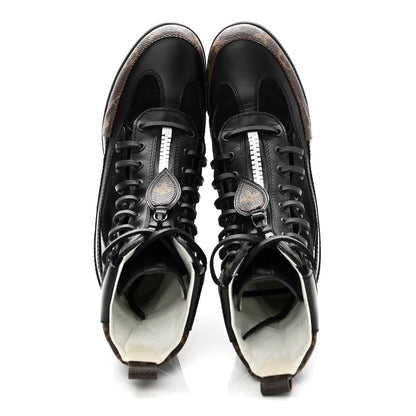 Louis Vuitton Suede Calfskin Monogram Zip Up Laureate Platform Desert Boots 37 Black 2 of 10
