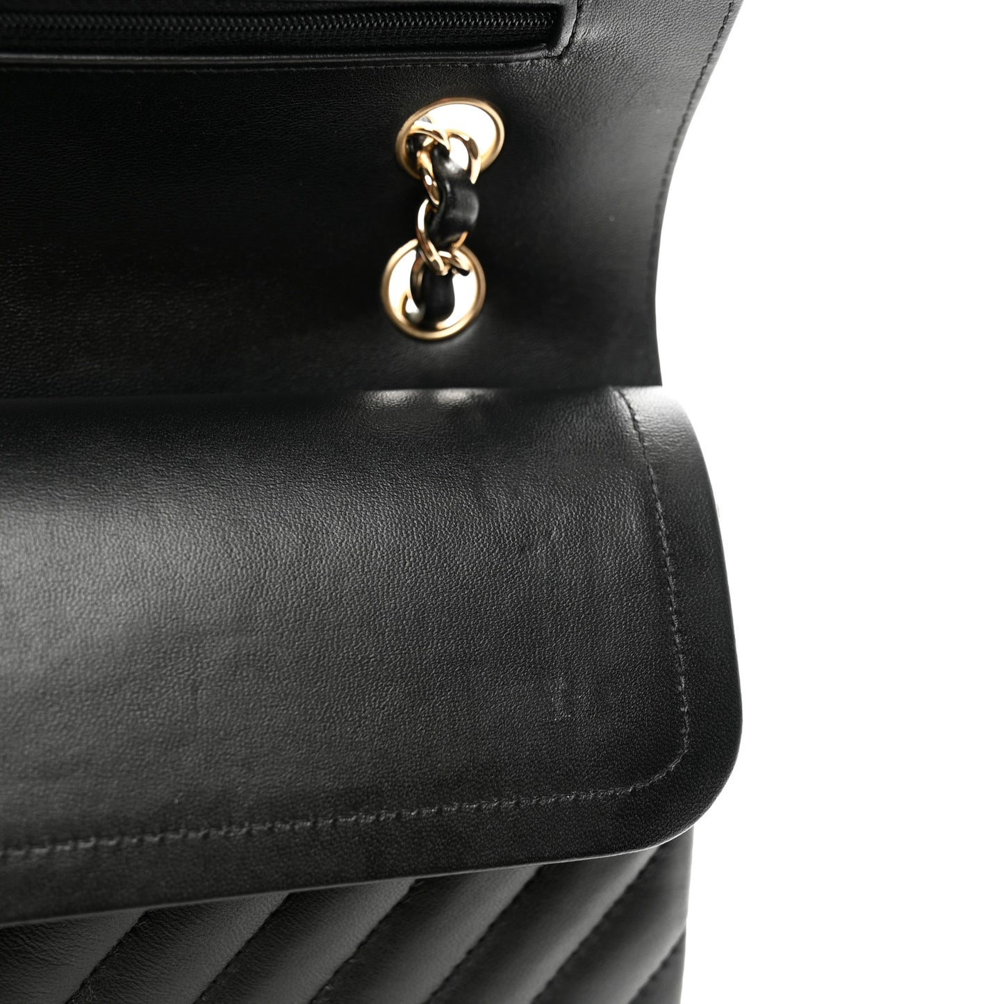 Lambskin Chevron Quilted Medium Double Flap Black