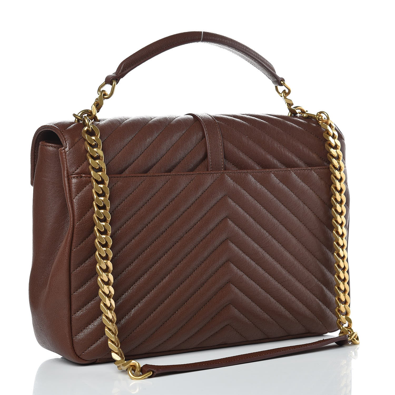 Saint Laurent Sheepskin Matelasse Chevron Monogram Large College Satchel Brandy Old 3 of 12