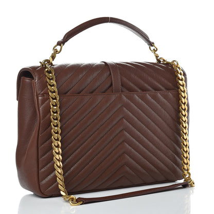 Saint Laurent Sheepskin Matelasse Chevron Monogram Large College Satchel Brandy Old 3 of 12