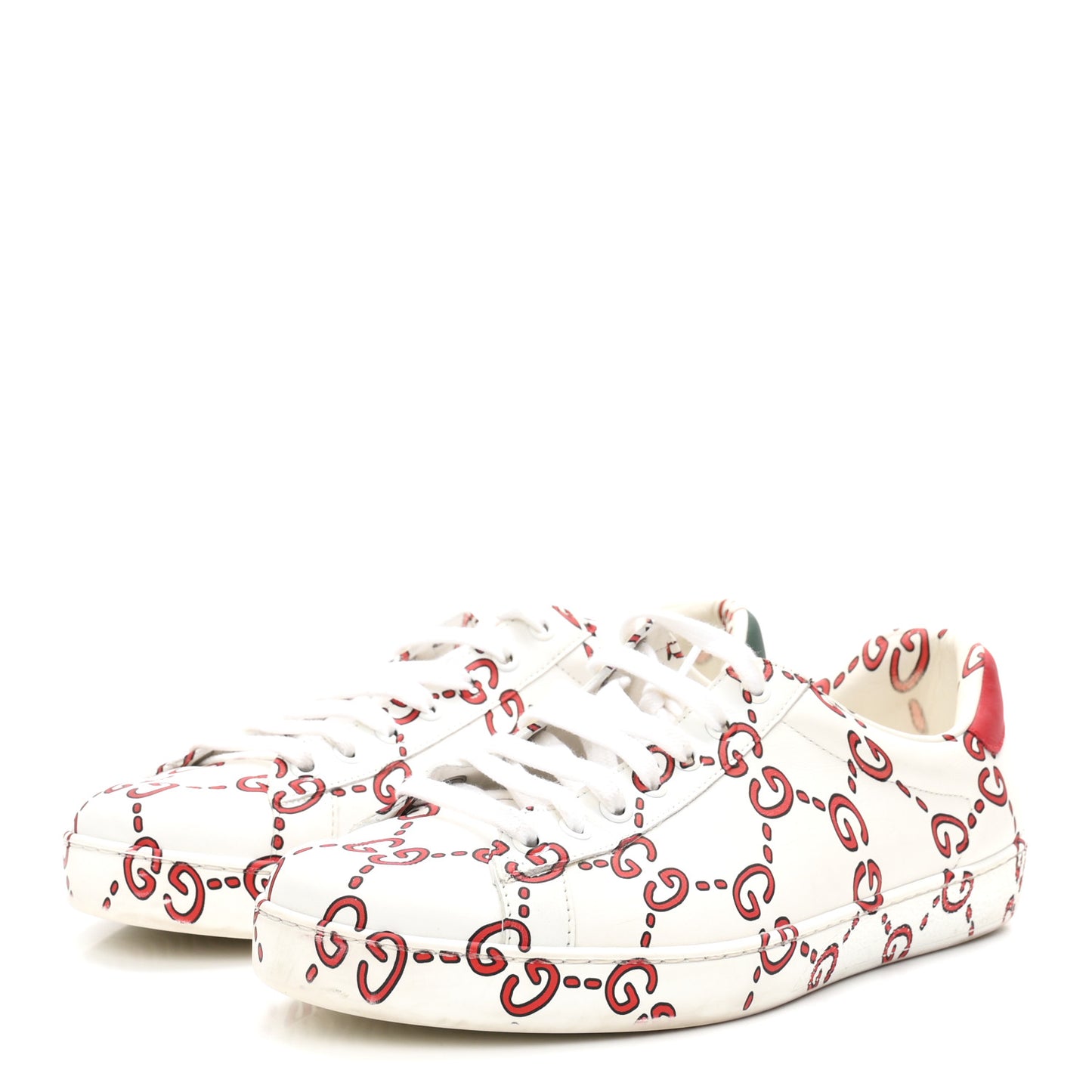 Calfskin GucciGhost Print Mens Ace Sneakers 8.5 White Hibiscus Red