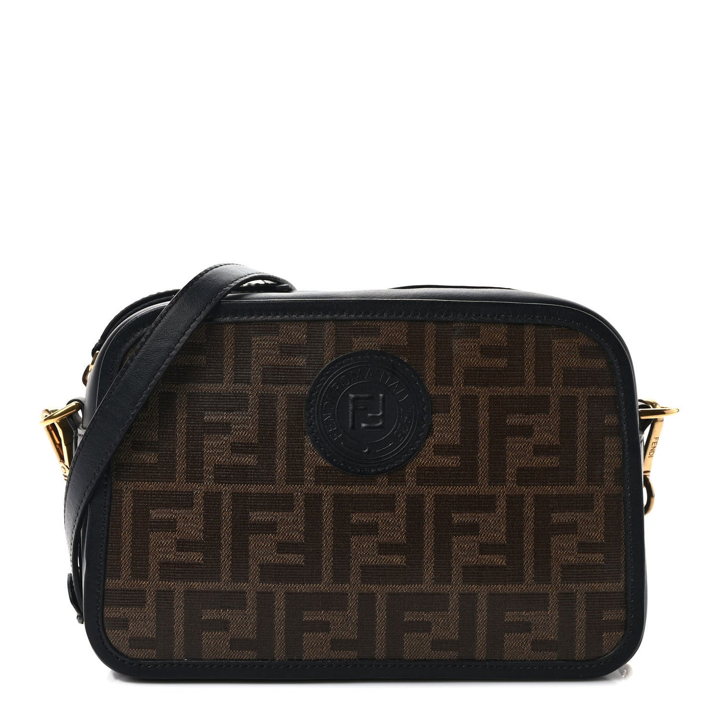 Glazed Fabric Vitello Century FF 1974 Stamp Patch Camera Case Mogano Panna Black