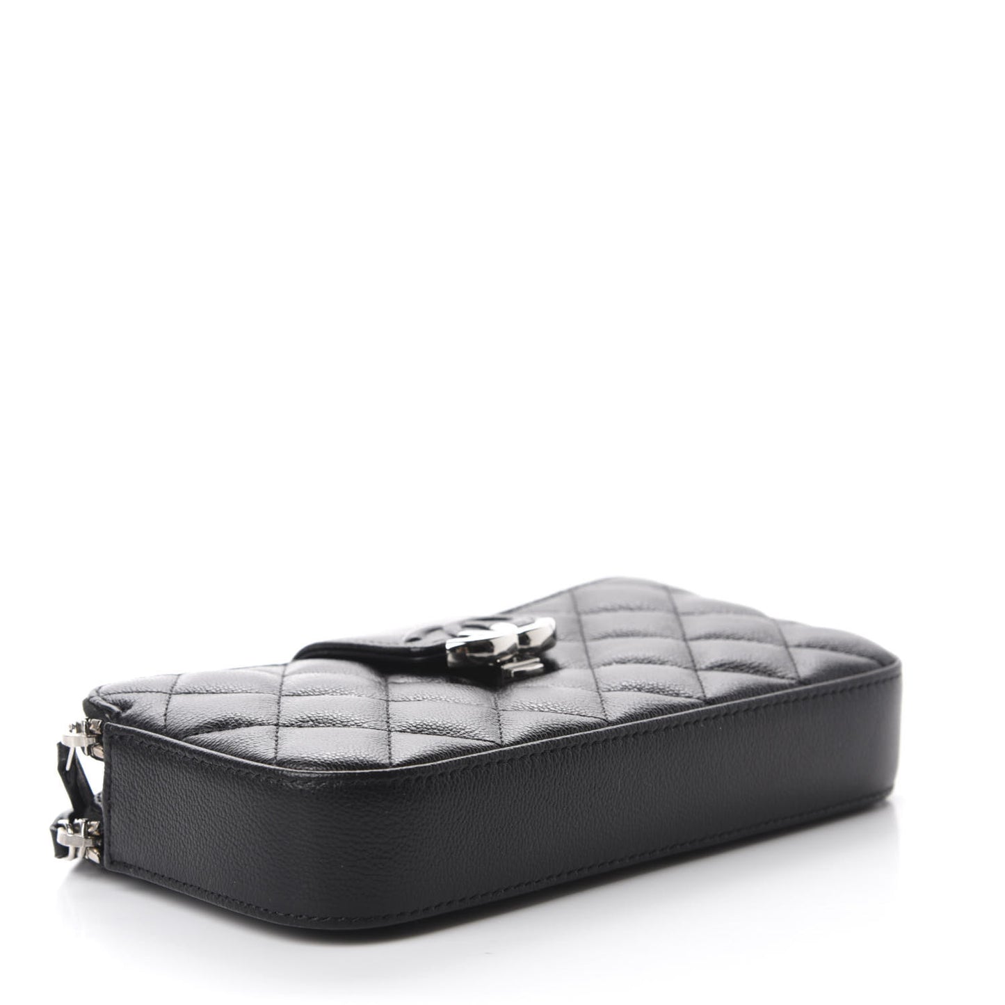 Grained Calfskin Quilted CC Box Clutch With Chain Black