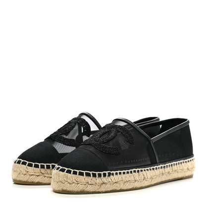 Chanel Mesh Grosgrain CC Espadrilles 38 Black 3 of 10