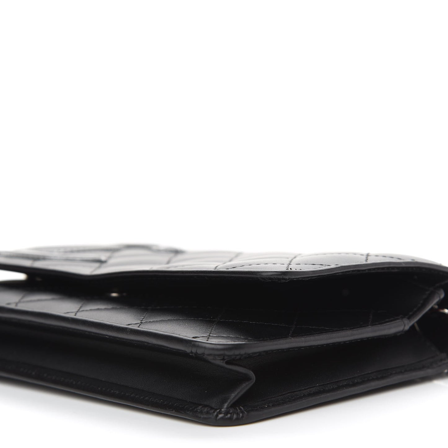 Calfskin Quilted Cambon Wallet On Chain WOC Black