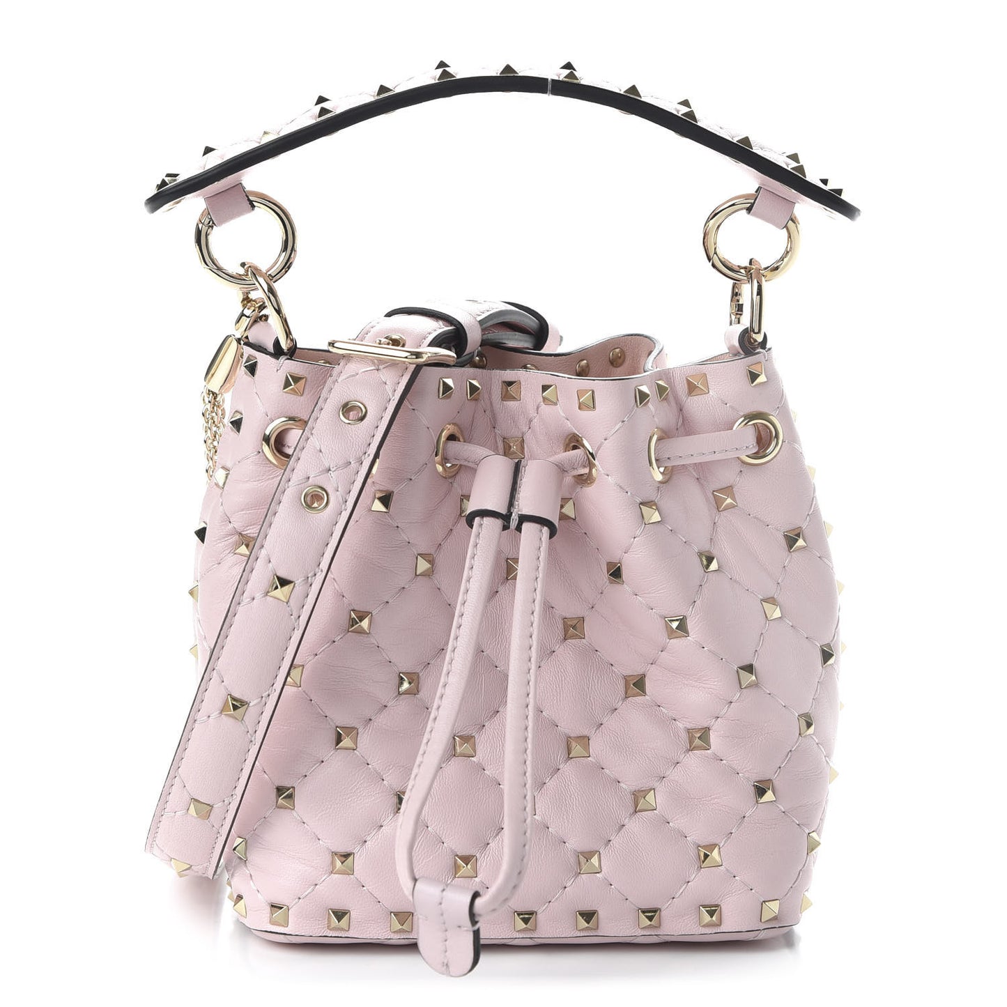 Nappa Mini Rockstud Spike Bucket Bag Rose Quartz