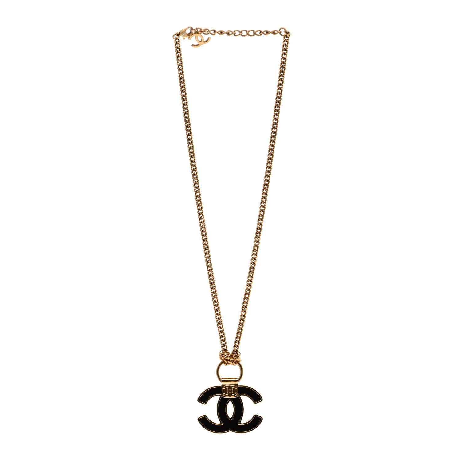Chanel Metal Resin CC Pendant Necklace Gold Brown 3 of 6