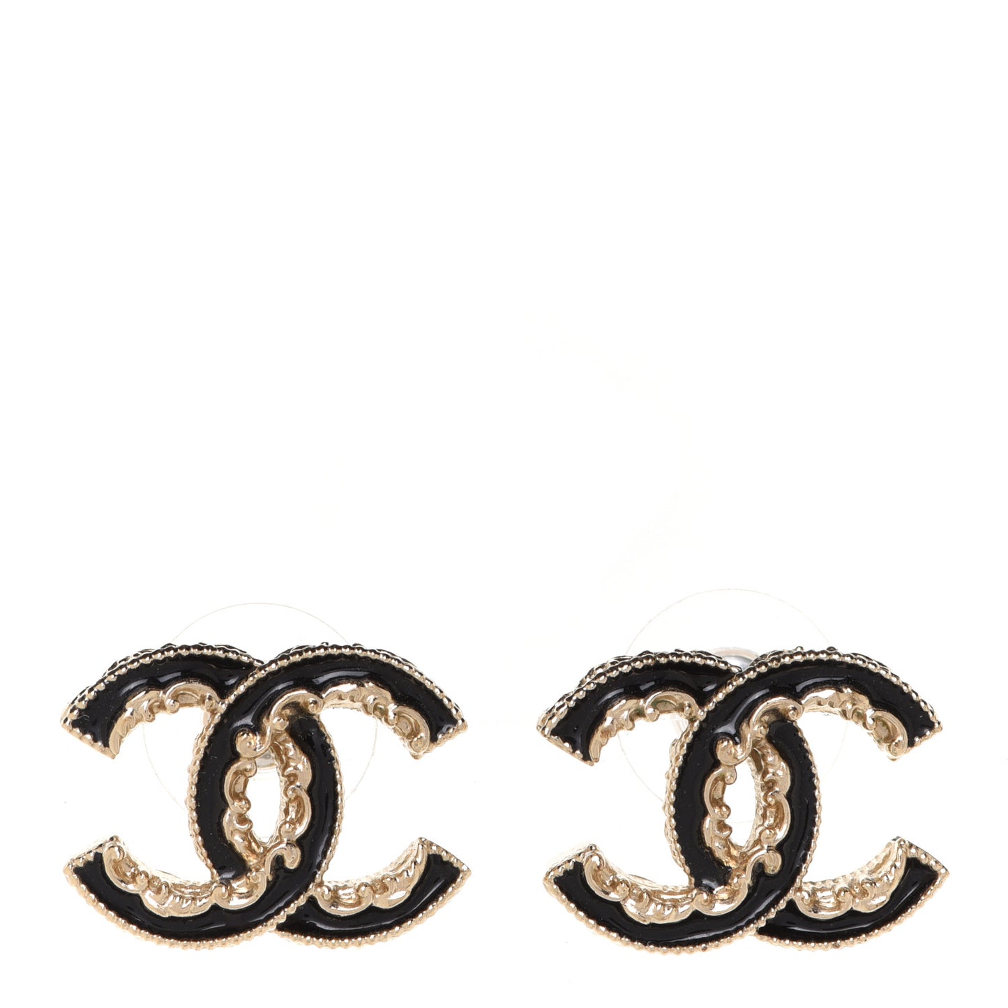 Enamel CC Baroque Earrings Black Gold