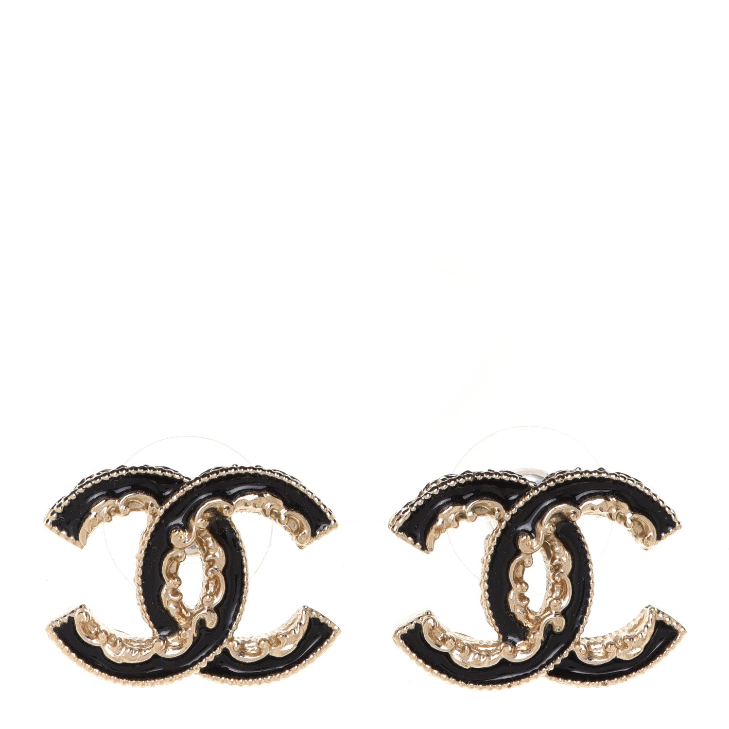 Chanel Enamel CC Baroque Earrings Black Gold 1 of 5