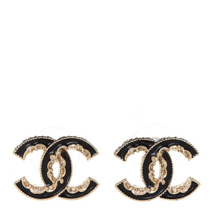 Chanel Enamel CC Baroque Earrings Black Gold 1 of 5