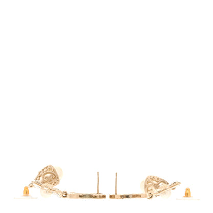 Chanel Crystal Baguette Pearl CC Cross Drop Earrings Gold 3 of 6