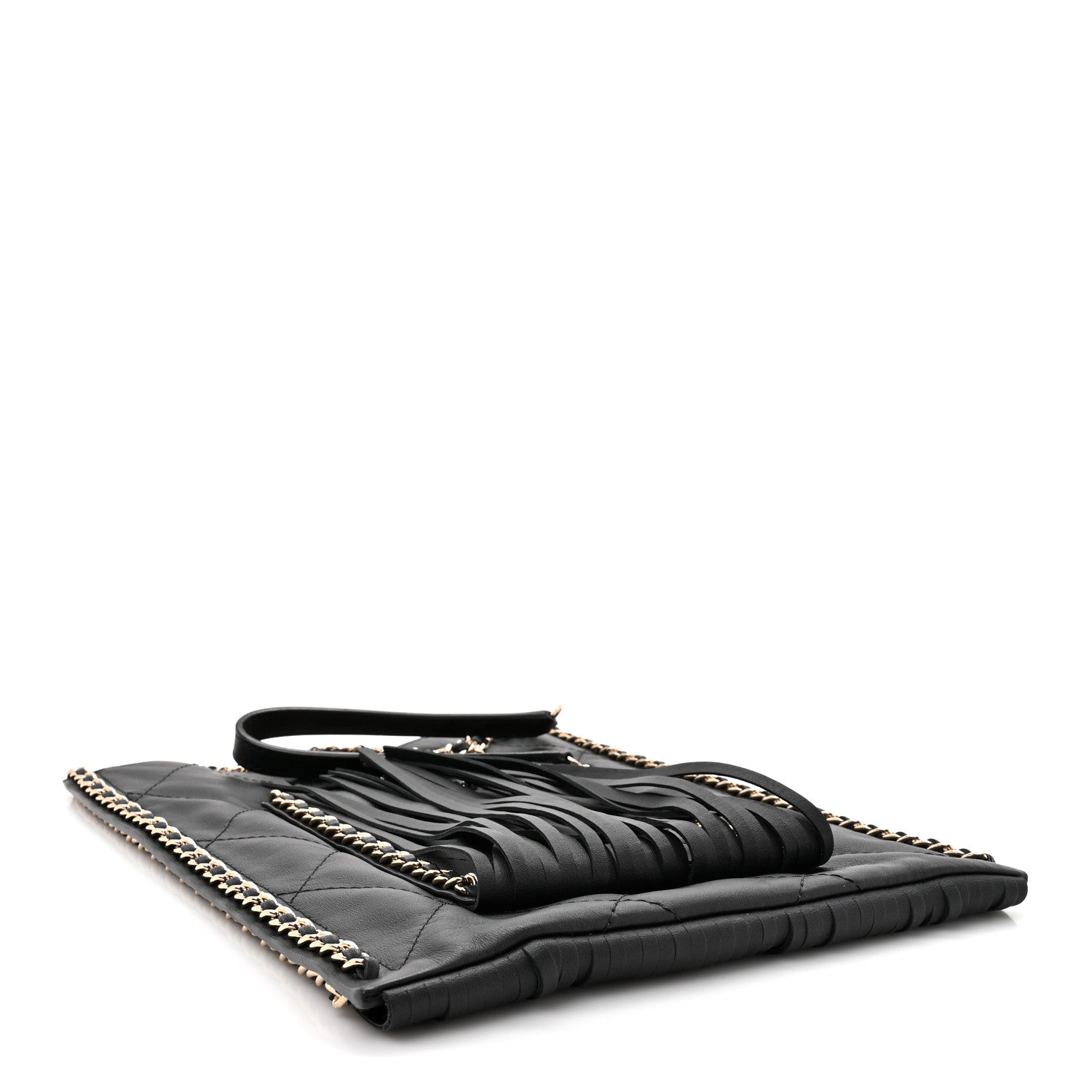 Chanel Calfskin Quilted Fringe Small Shopping Bag Black 4 of 10