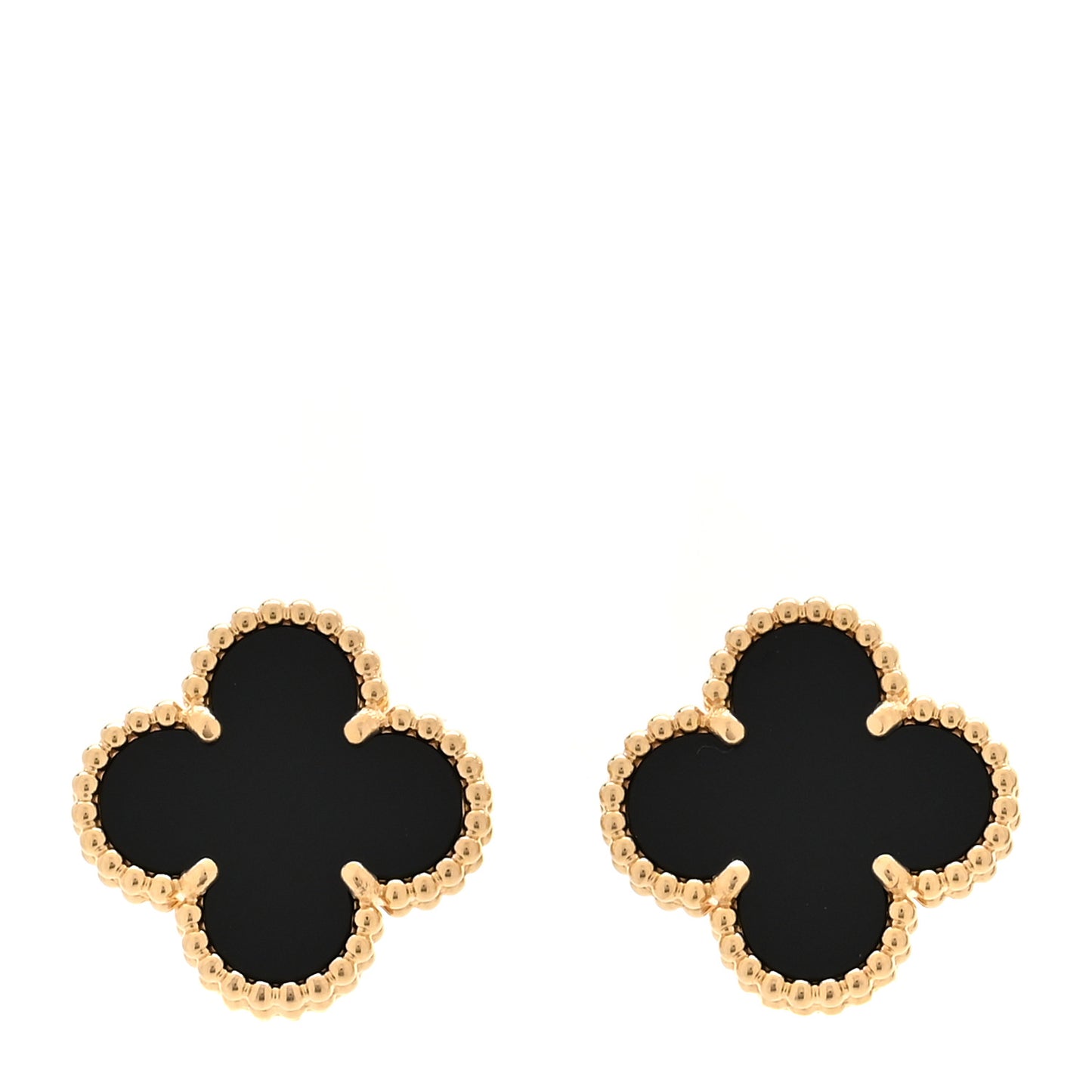 18k Yellow Gold Black Onyx Vintage Alhambra Earrings