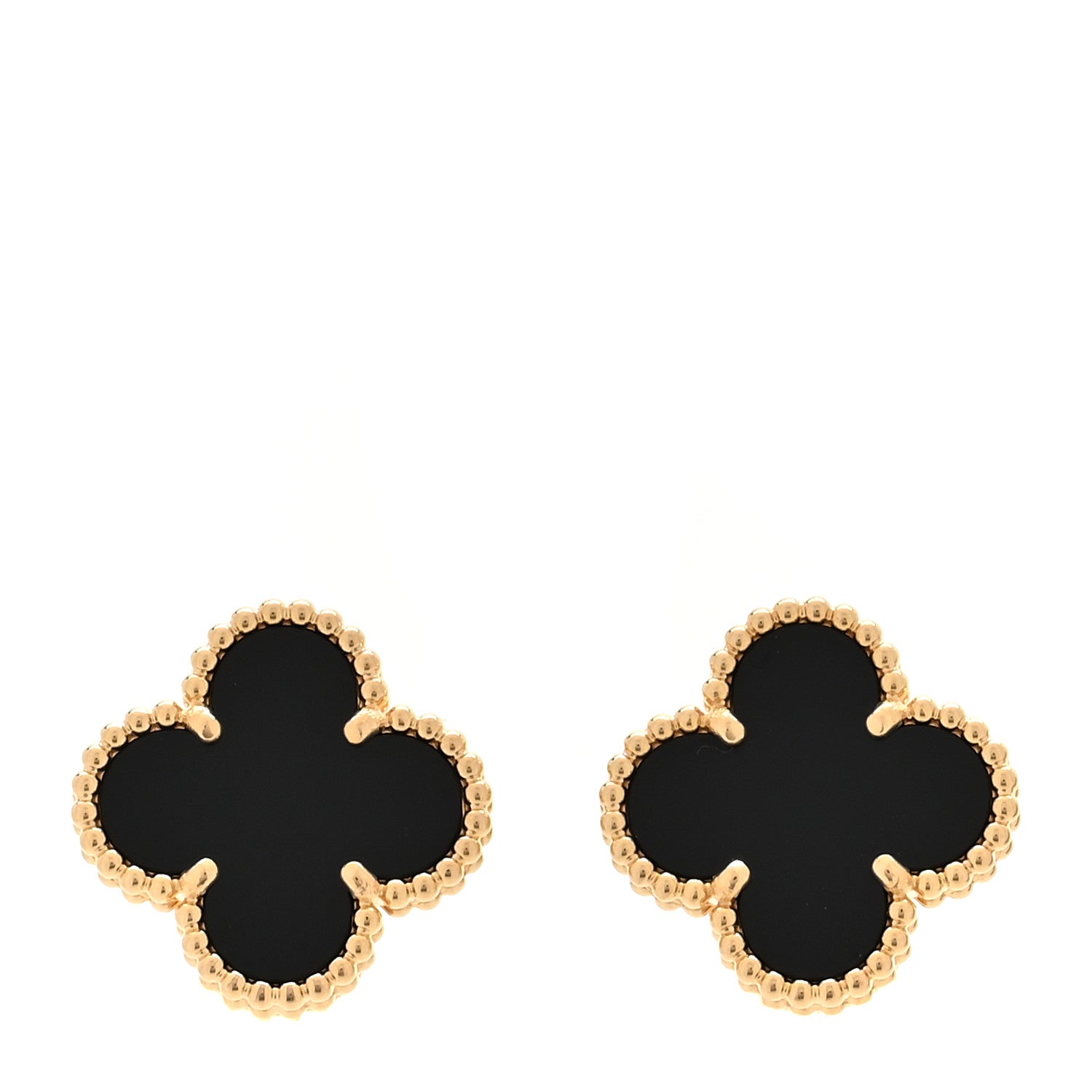 Van Cleef & Arpels 18k Yellow Gold Black Onyx Vintage Alhambra Earrings 1 of 6