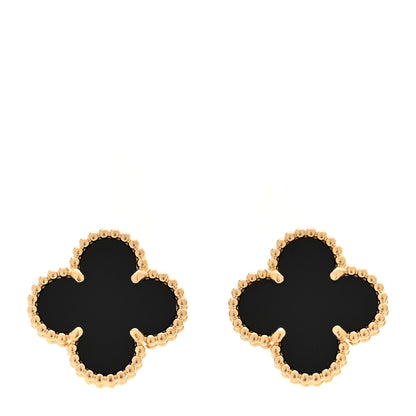 Van Cleef & Arpels 18k Yellow Gold Black Onyx Vintage Alhambra Earrings 1 of 6