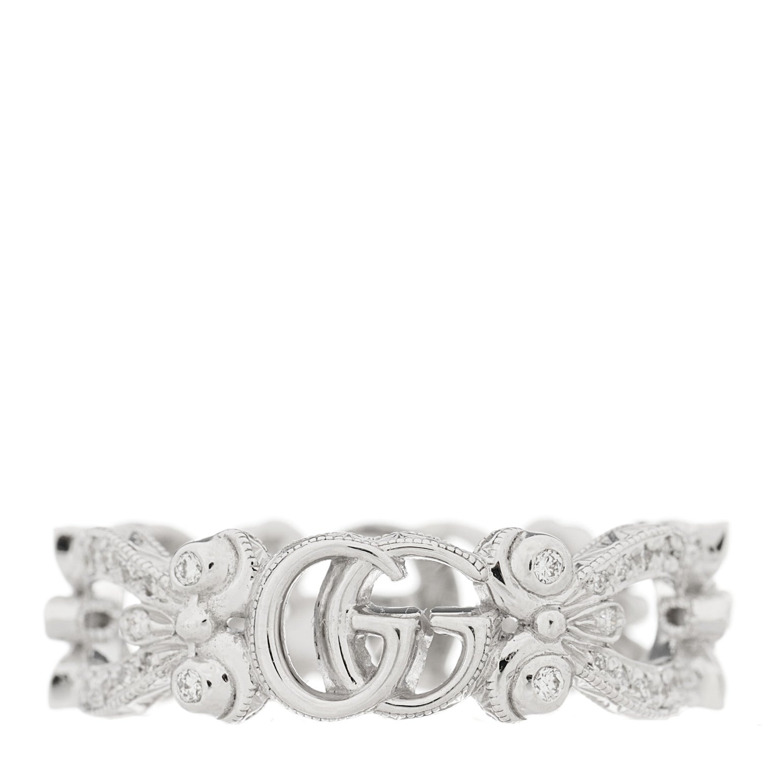 Gucci 18K White Gold Diamond Flora Pave Ring 53 6.25 1 of 4