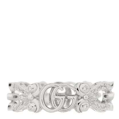 Gucci 18K White Gold Diamond Flora Pave Ring 53 6.25 1 of 4
