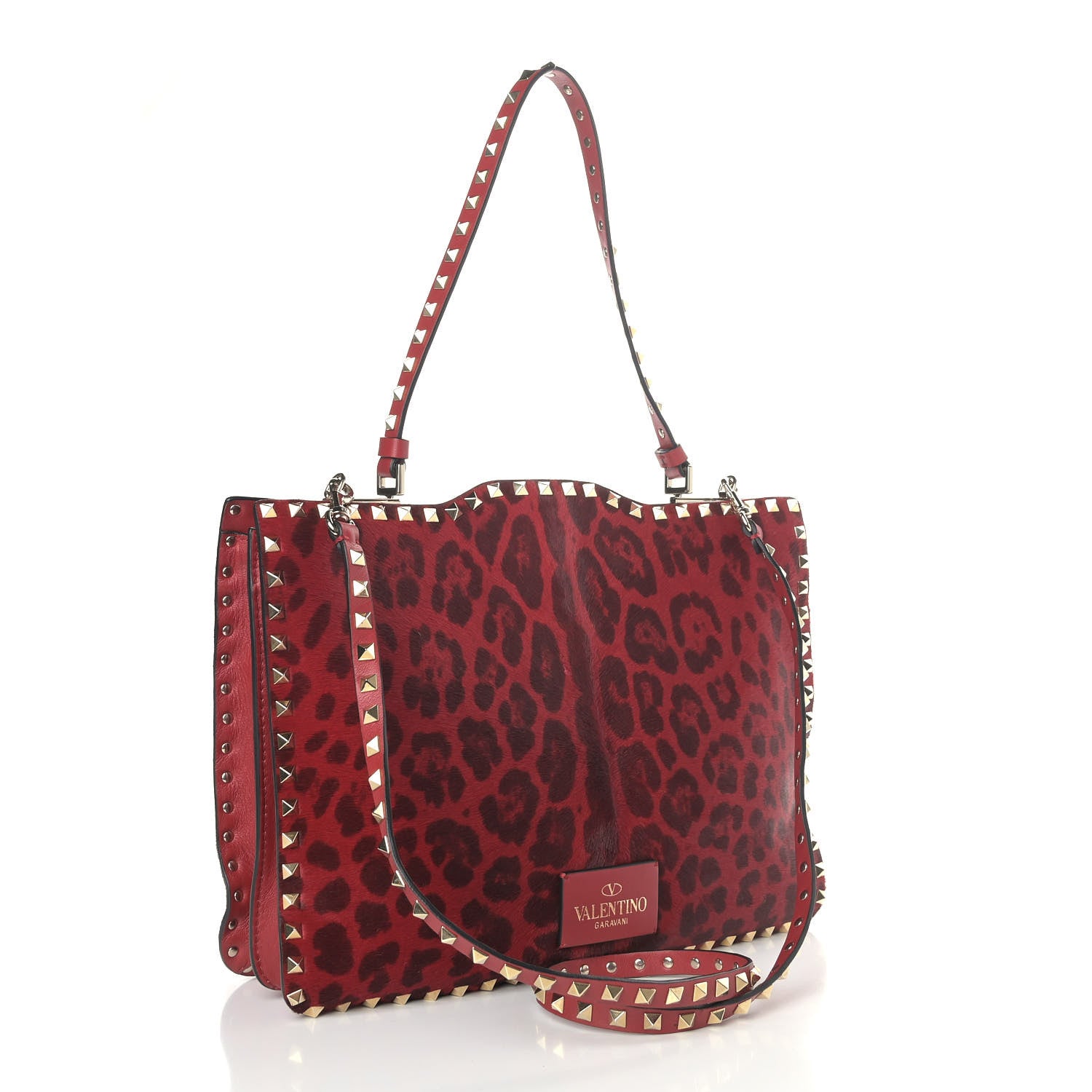 Valentino Garavani Calf Hair Leopard Print Tote Red 3 of 9