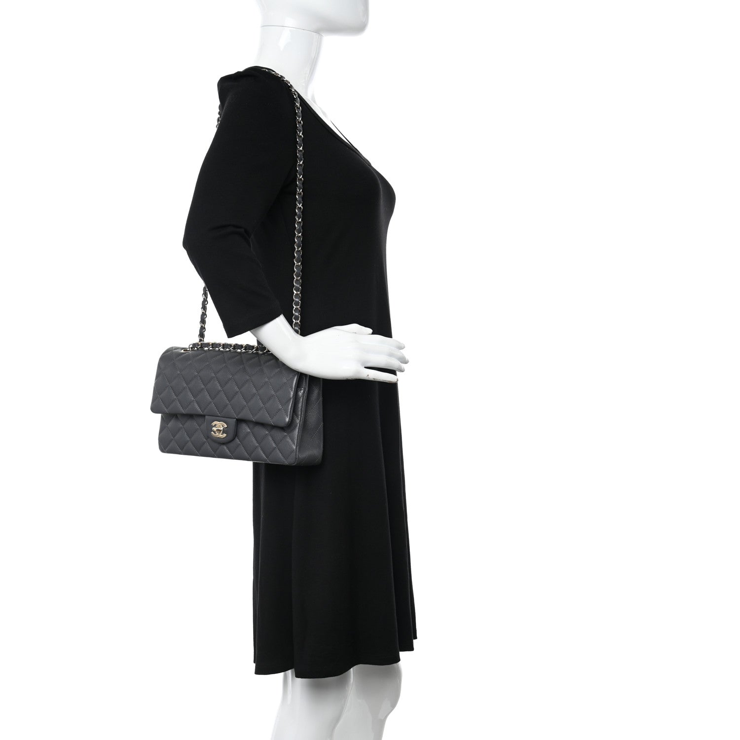 Chanel Caviar Quilted Medium Double Flap Dark Grey 2 of 11