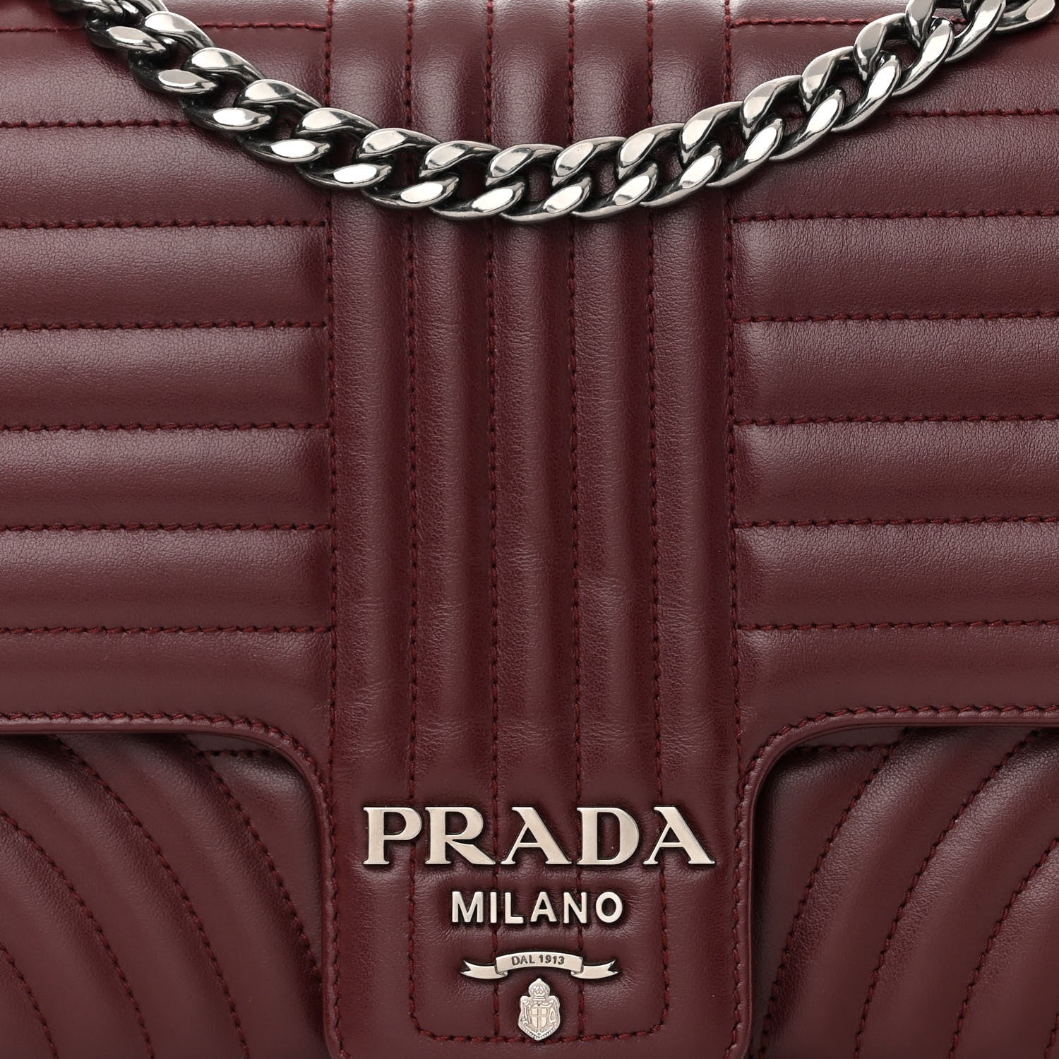 Prada Soft Calfskin Impunture Diagramme Large Chain Flap Shoulder Bag Granato 8 of 10