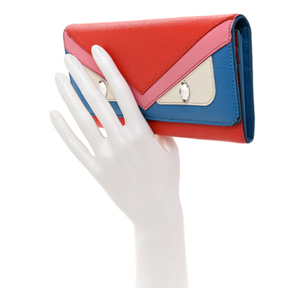 Fendi Vitello Elite Crystal Eye Monster Continental Wallet Royal Blue Papavero Multicolor 2 of 9