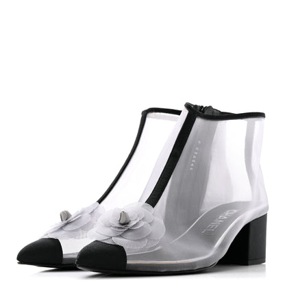 Chanel Mesh Grosgrain Camellia Short Boots 36 Grey Black 3 of 13