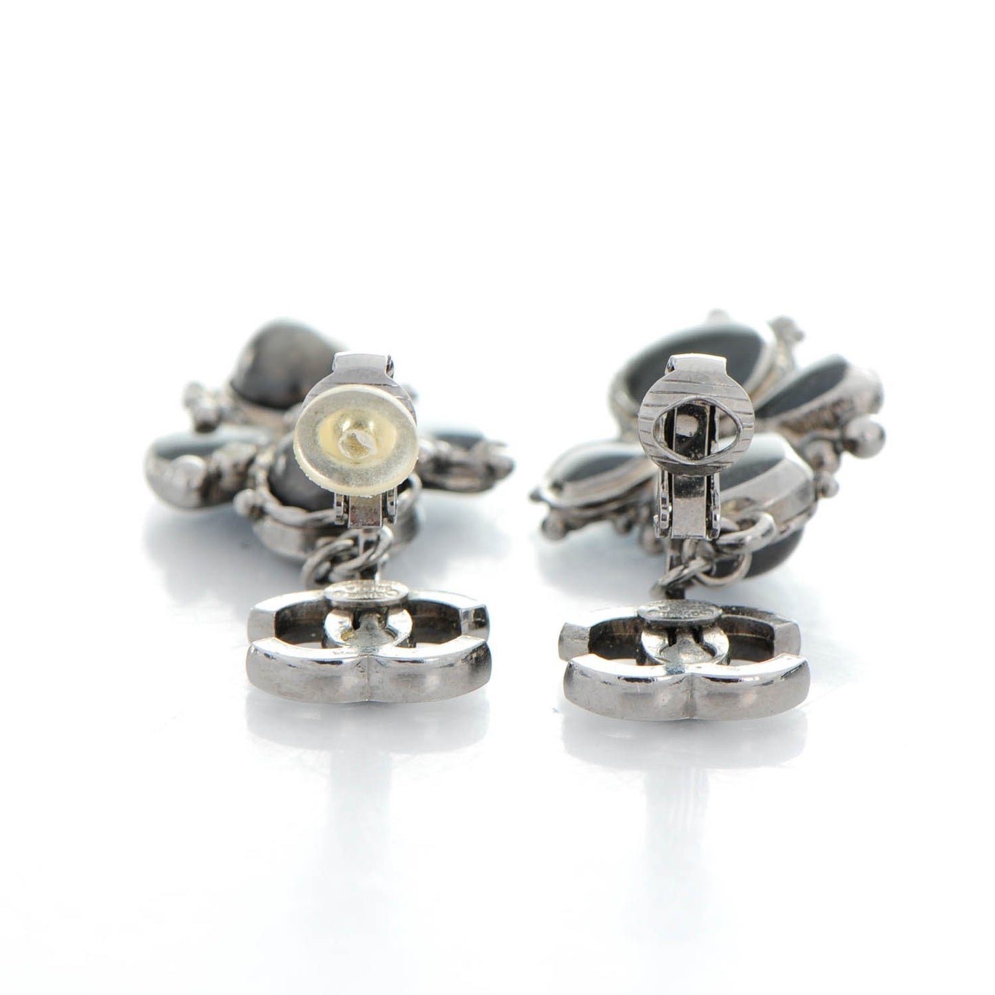 Resin CC Drop Clip On Earrings Grey