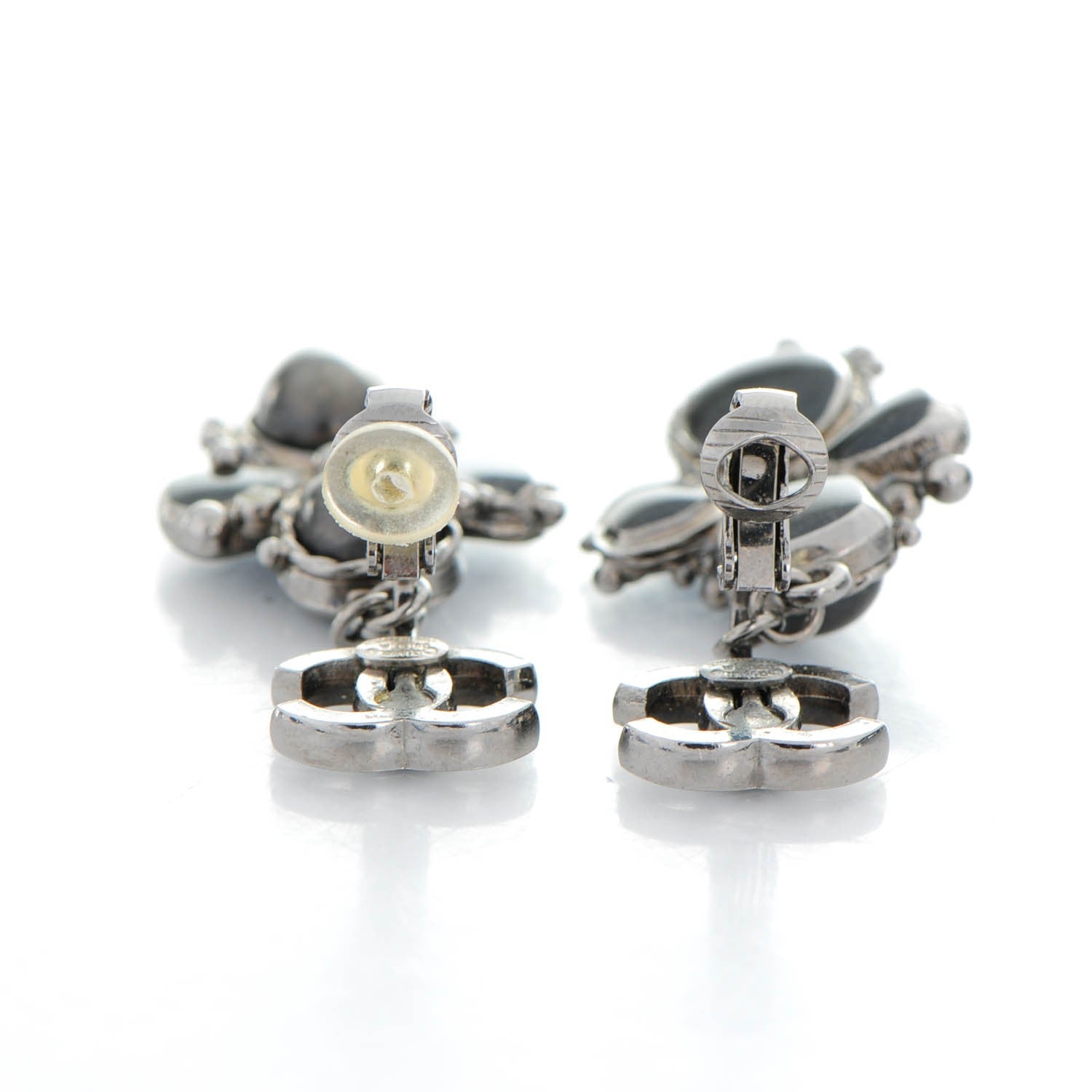 Chanel Resin CC Drop Clip On Earrings Grey 3 of 4