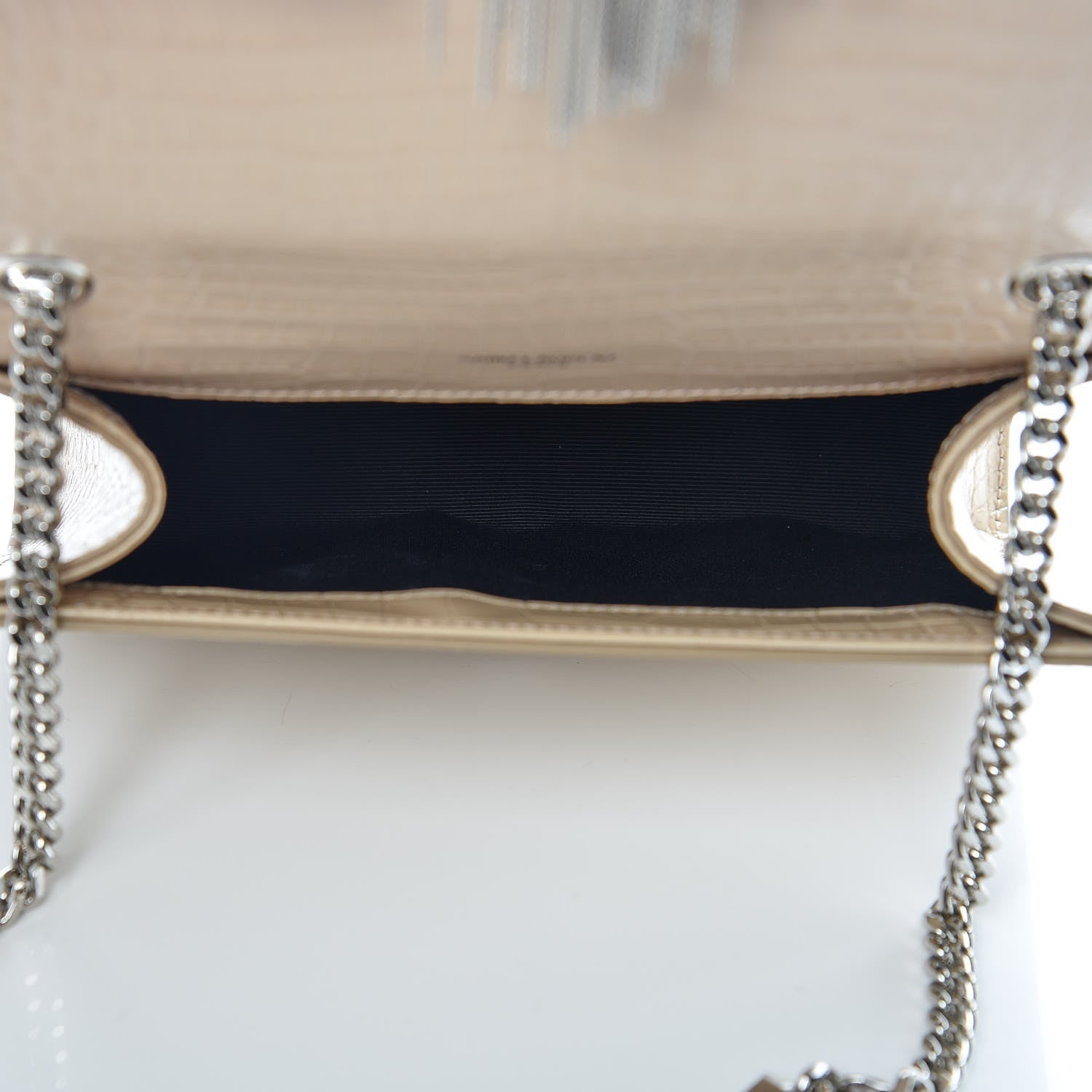 Saint Laurent Croc Calfskin Embossed Small Classic Monogram Kate Tassel Satchel Beige 6 of 11