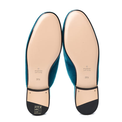 Gucci Velvet Floral Embroidered Womens Princetown Slippers 38.5 Pavone 5 of 8