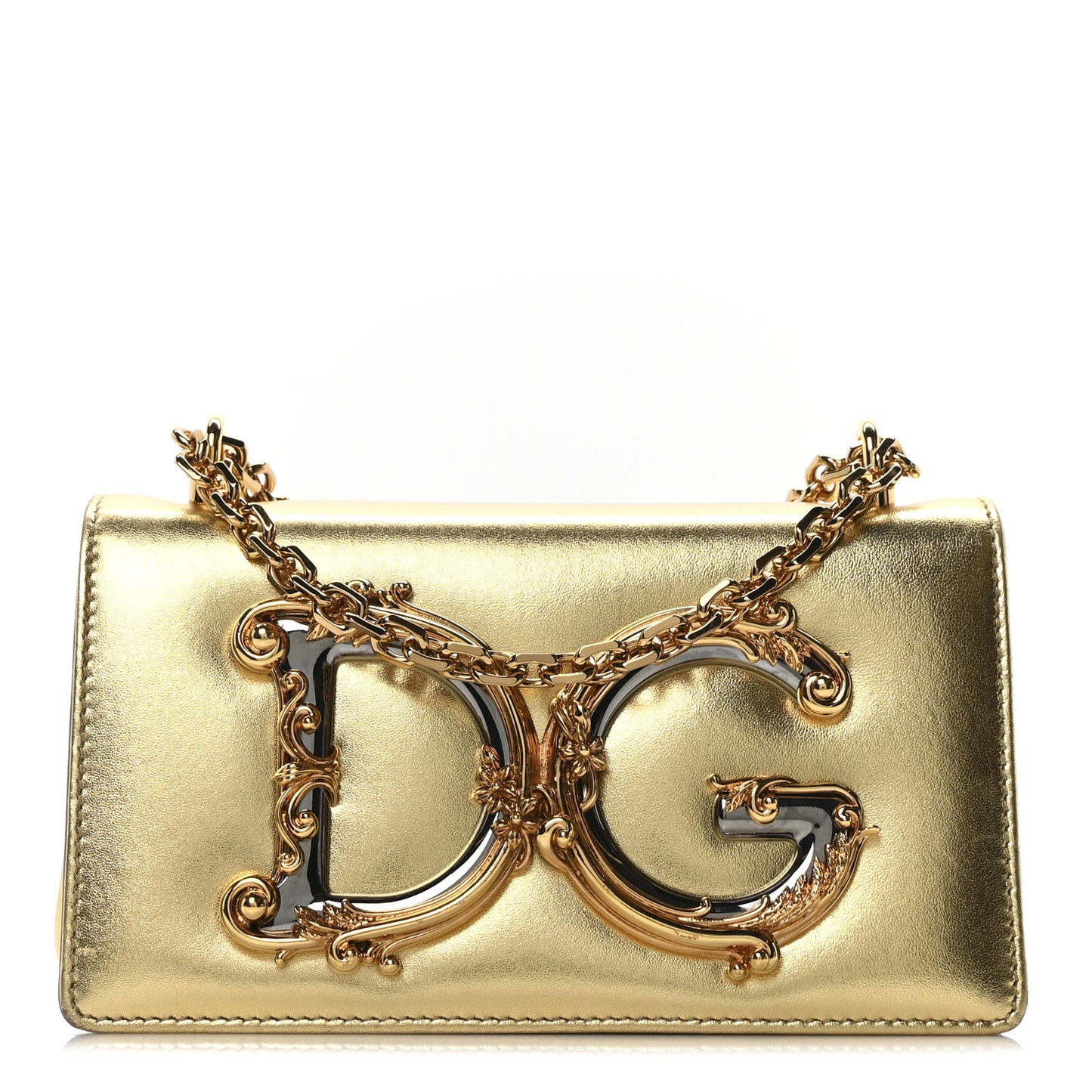 Metallic Calfskin DG Girls Shoulder Bag Gold