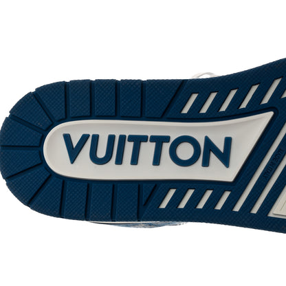 Louis Vuitton Calfskin Embossed Monogram Denim Mens LV Trainer Sneakers 8.5Blue 7 of 8