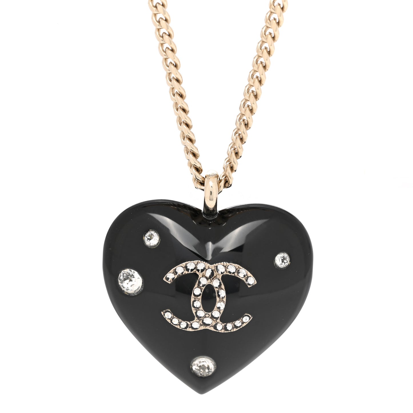 Resin Crystal CC Heart Necklace Black Gold