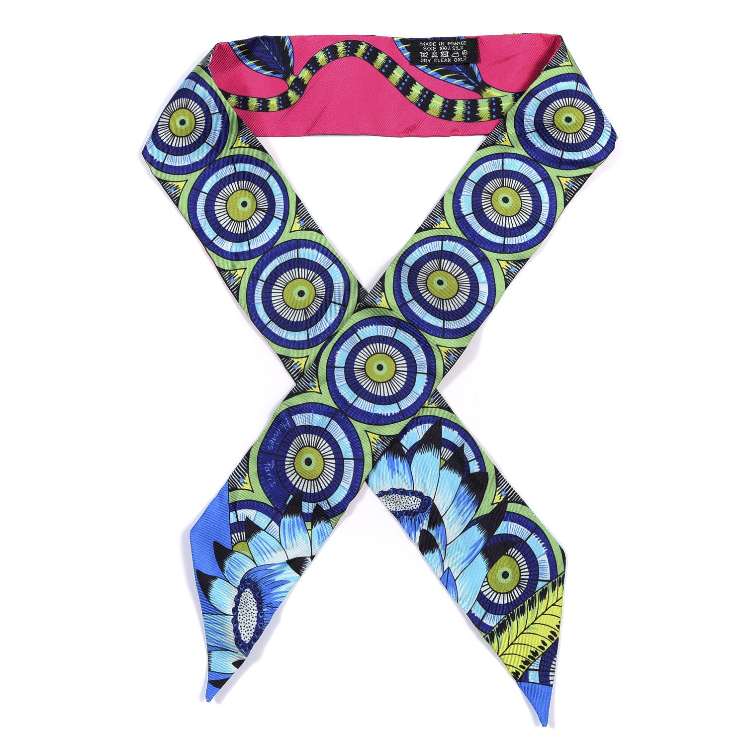 Hermes Silk The Savana Dance Twilly Rose Indien Indigo Vert 1 of 3