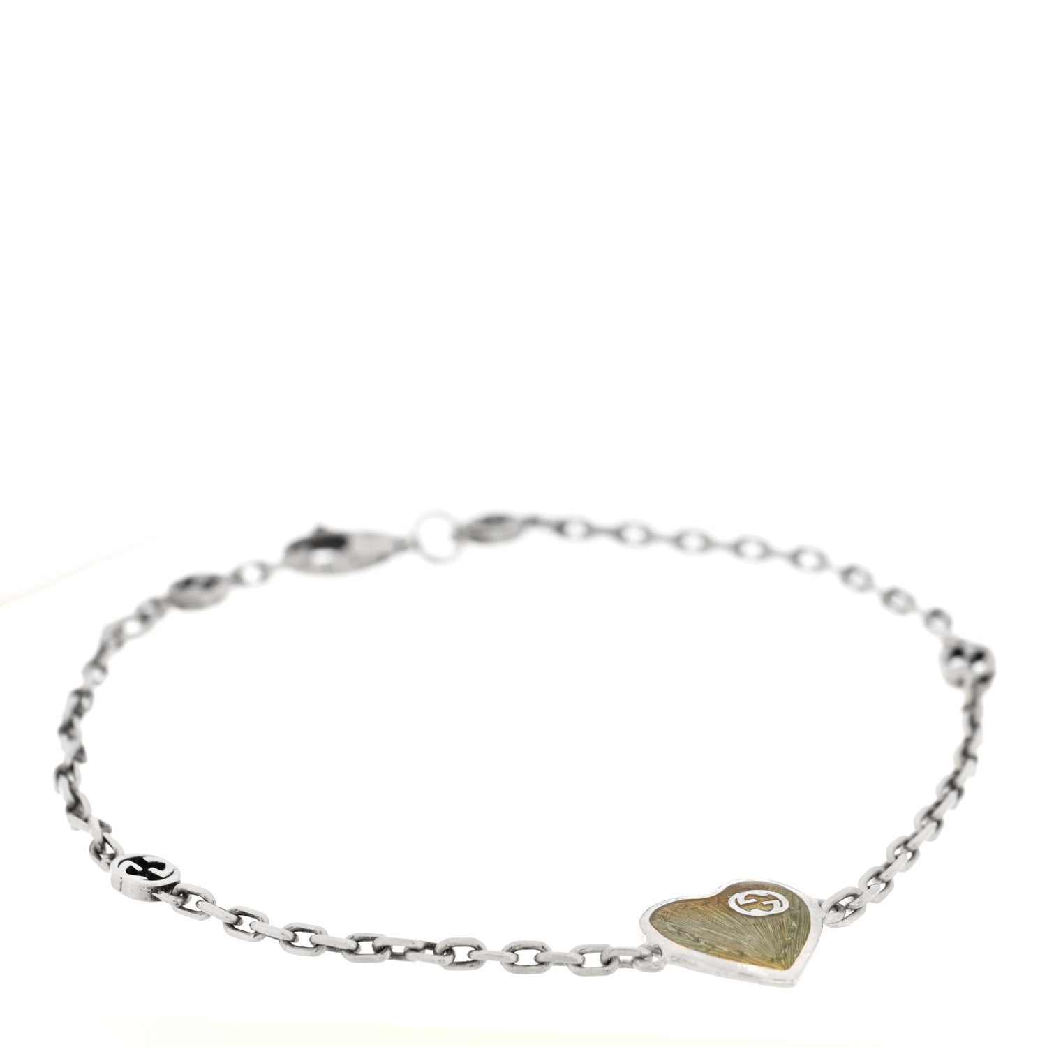 Gucci Sterling Silver Enamel Heart Chain Bracelet Blue 1 of 4