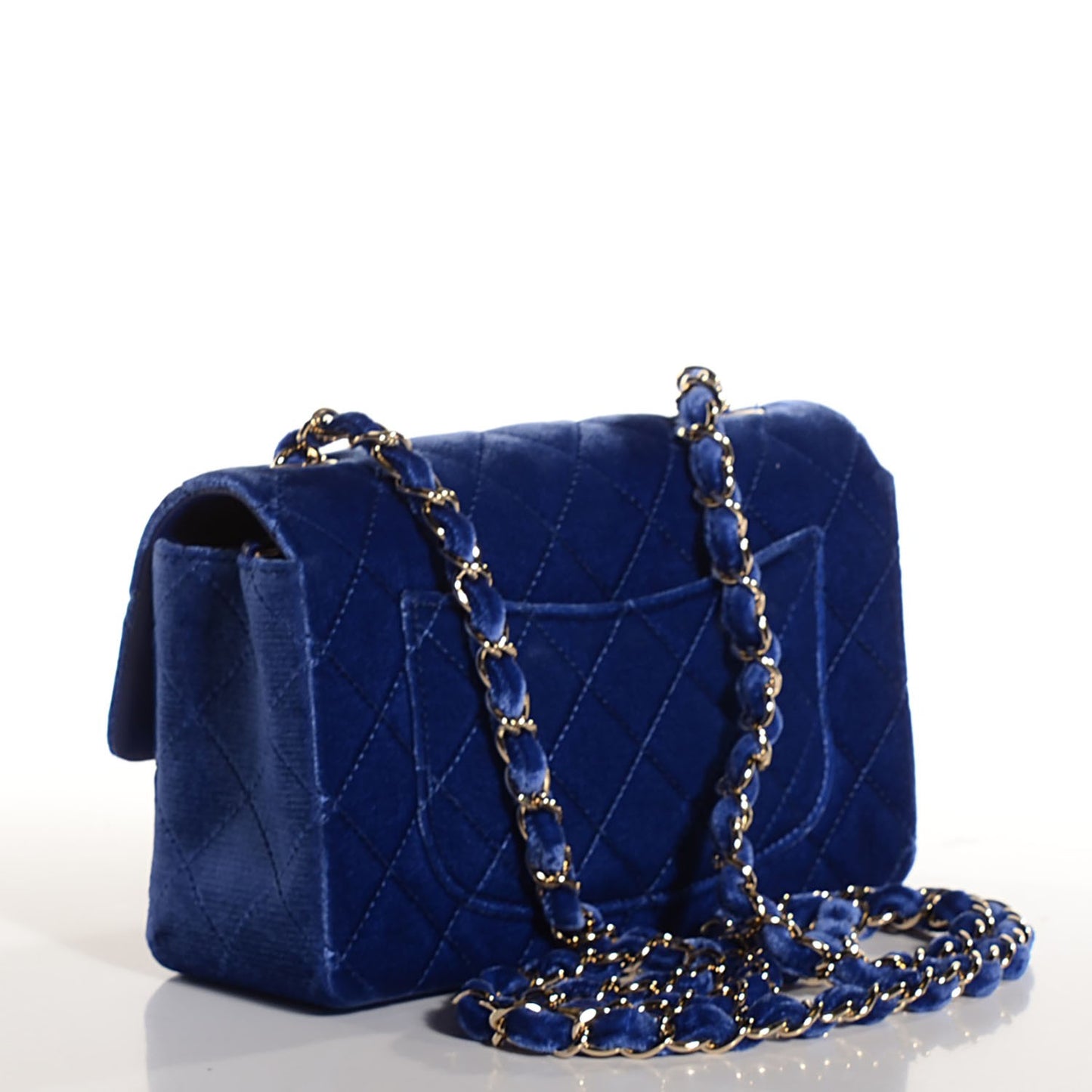 Velvet Quilted Mini Rectangular Flap Dark Blue