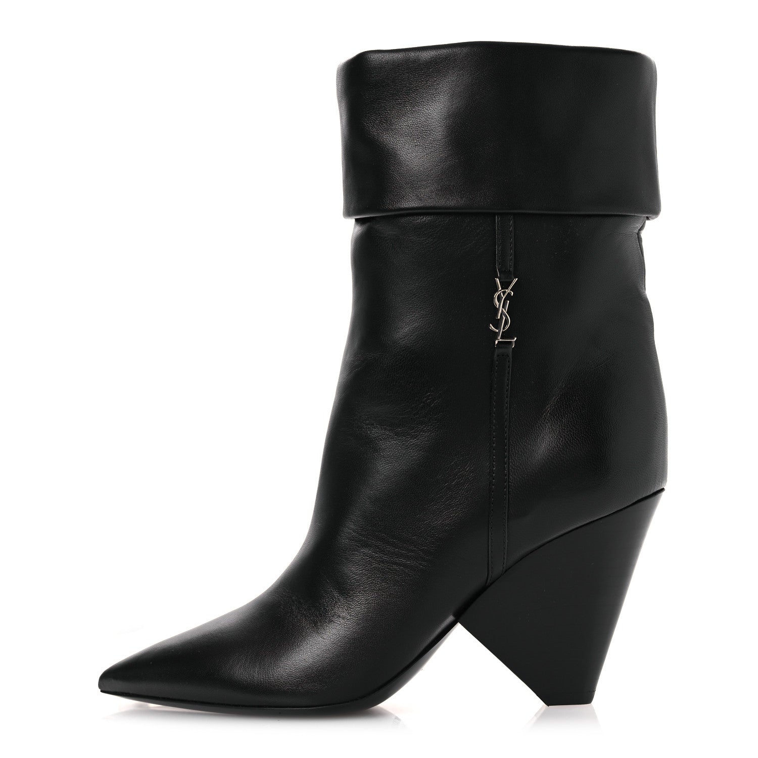 Saint Laurent Lambskin Liz 85 Wedge Booties 37.5 Black 1 of 11