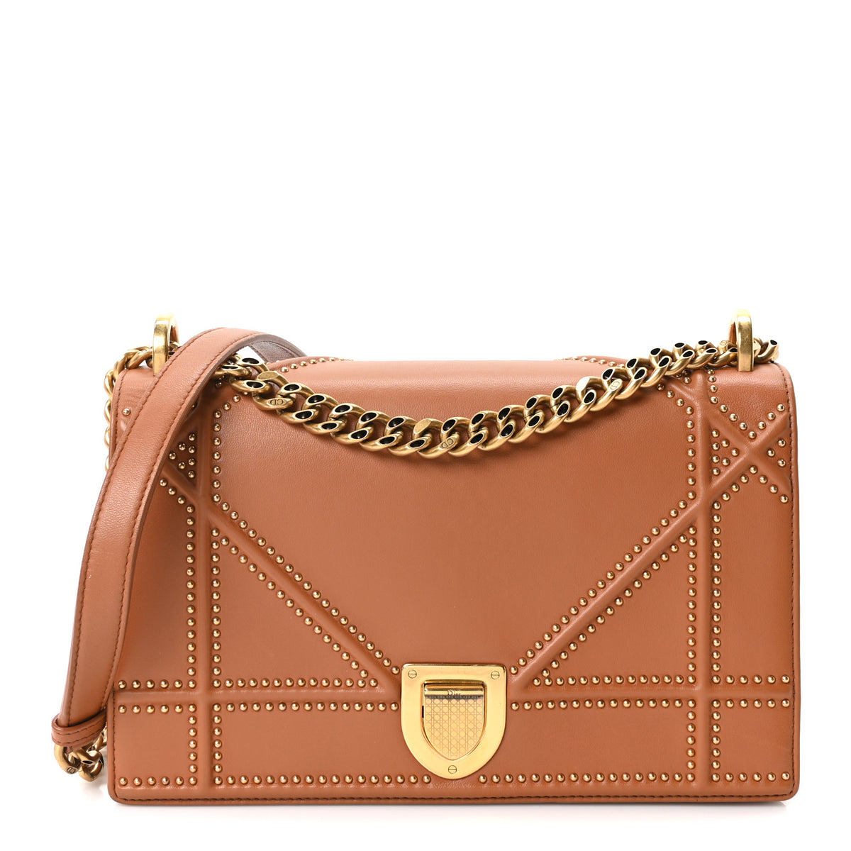 Christian Dior Lambskin Studded Medium Diorama Flap Bag Brown 1 of 10