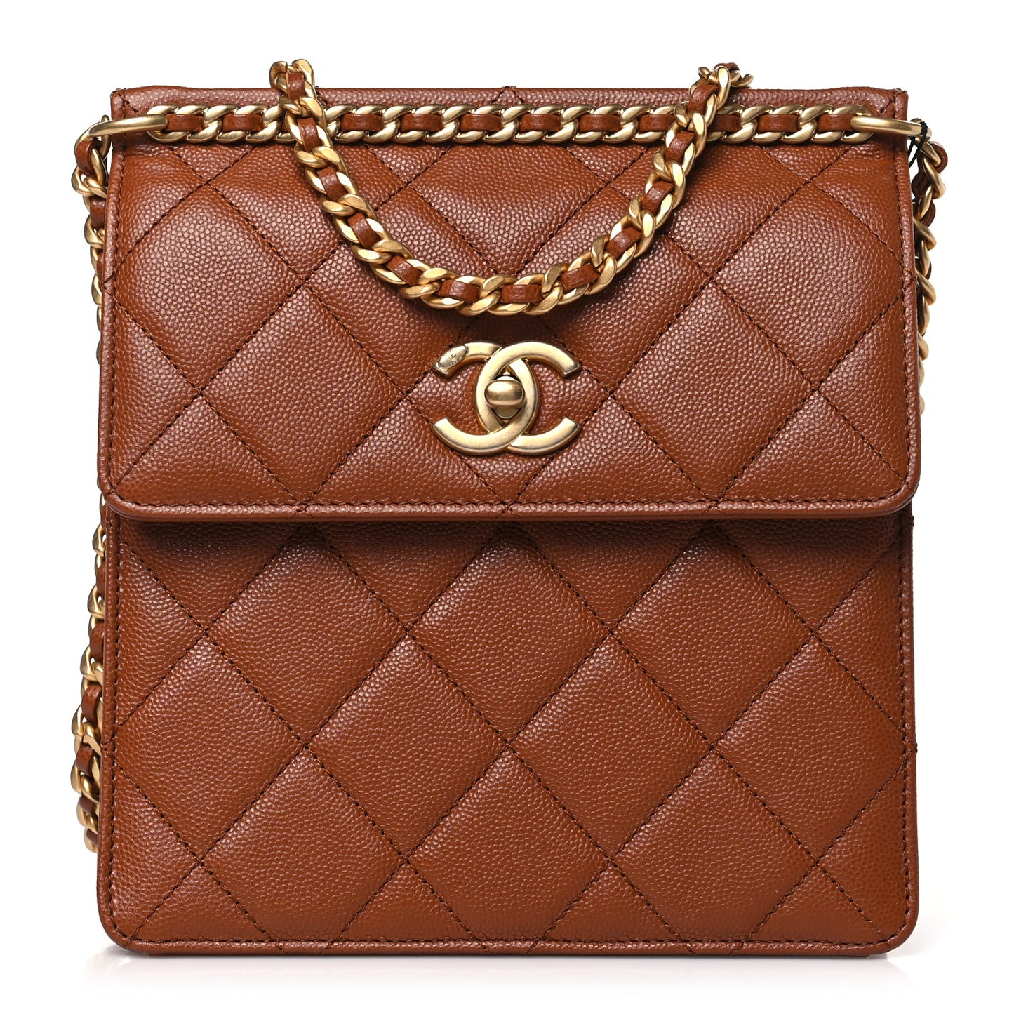 Caviar Quilted Multi Chain Backpack Light Brown