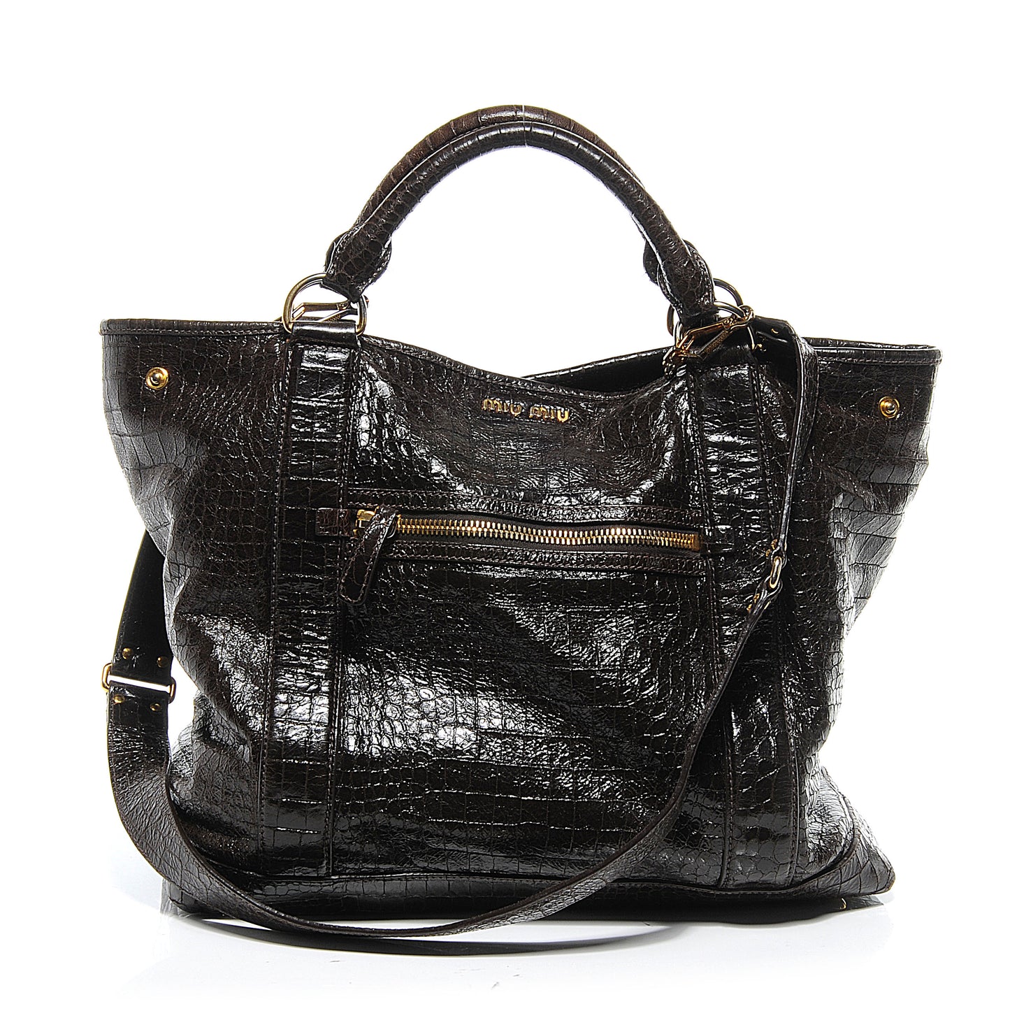 Calfskin Crocodile Embossed St Cocco Shopping Tote Moro