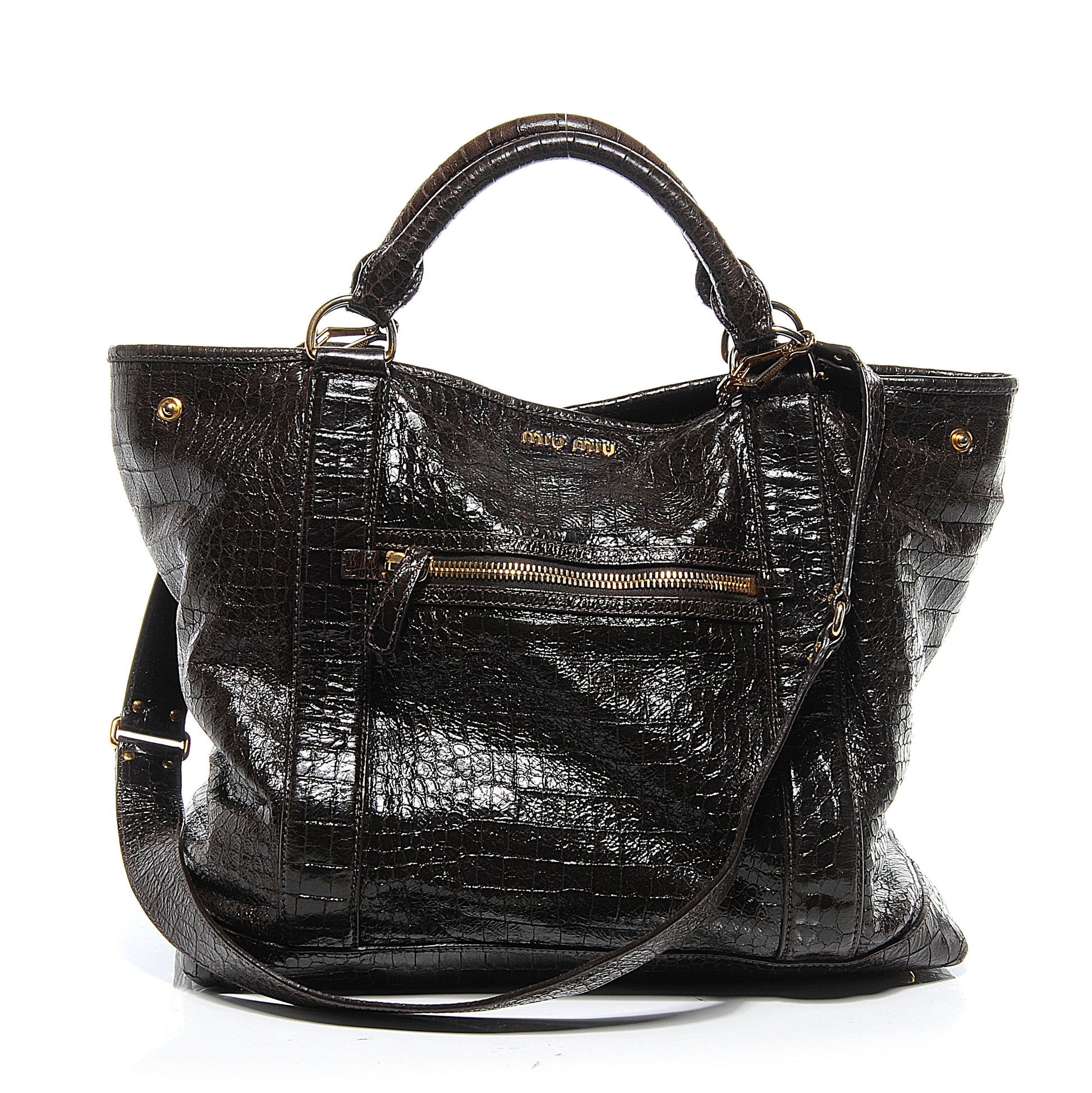 Miu Miu Calfskin Crocodile Embossed St Cocco Shopping Tote Moro 1 of 8