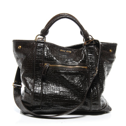 Miu Miu Calfskin Crocodile Embossed St Cocco Shopping Tote Moro 1 of 8