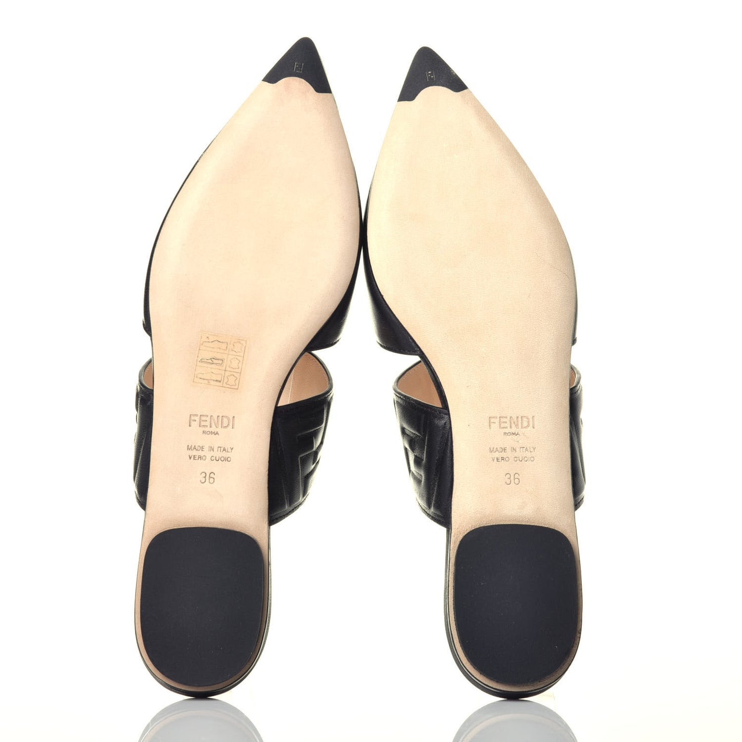 Vitello FF Embossed Flat Mules 36 Black