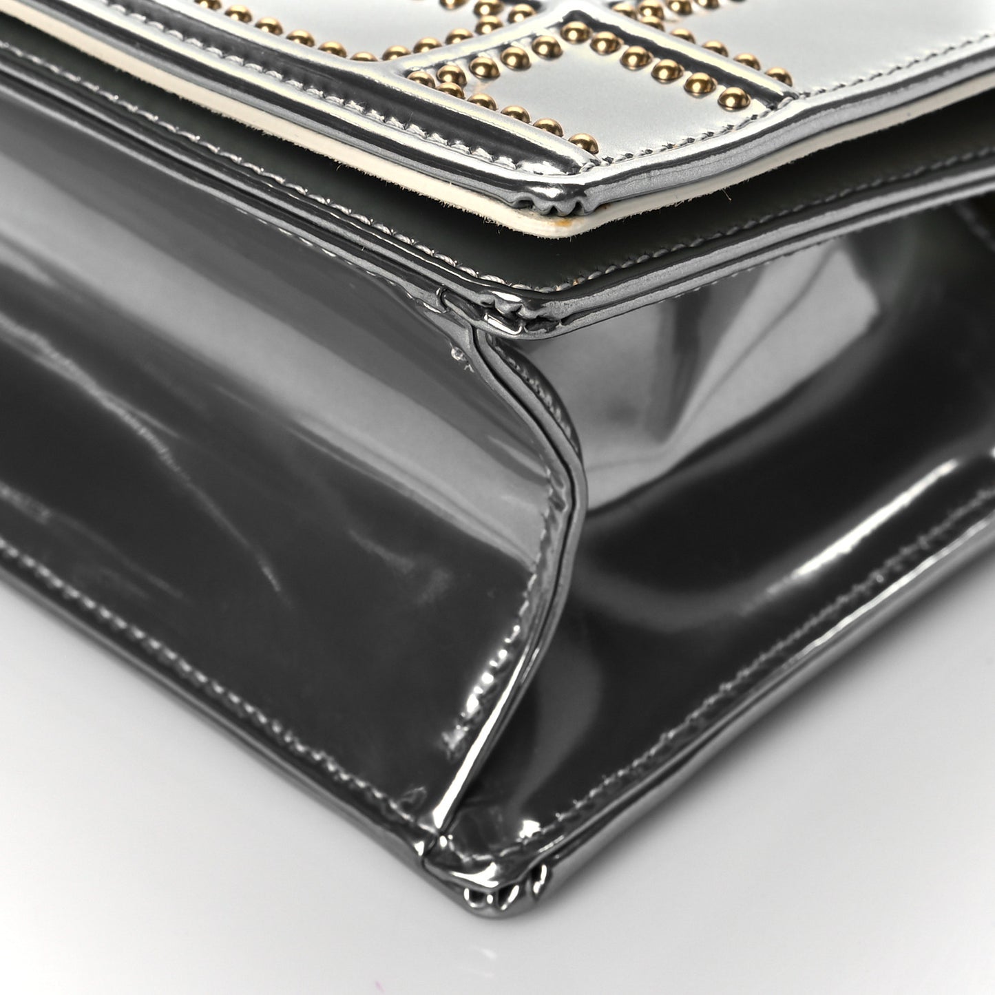 Metallic Patent Studded Small Diorama Flap Bag Silver