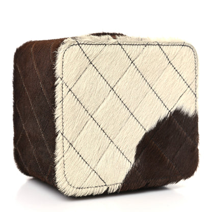 Chanel Pony Hair Quilted Cow Print Mini Top Handle Vanity Case Brown White 4 of 13